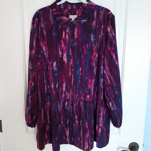NEW LOGO Stretch Woven Button Front Blouse Purple Blue Size 2X - Picture 11 of 11
